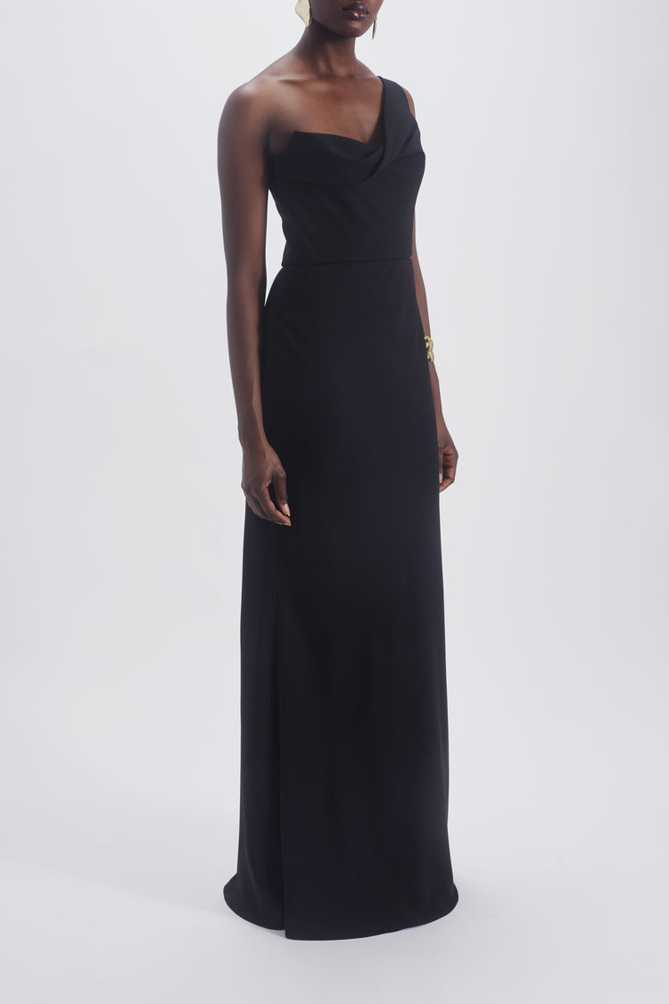 dress with one side longer than the other Long Sleeve Asymmetric Dress/Thumb Hole Sleeve Dress/Casual Pleated Dress/Black Chiffon Dress/Everyday Comfortable Dress METD0134