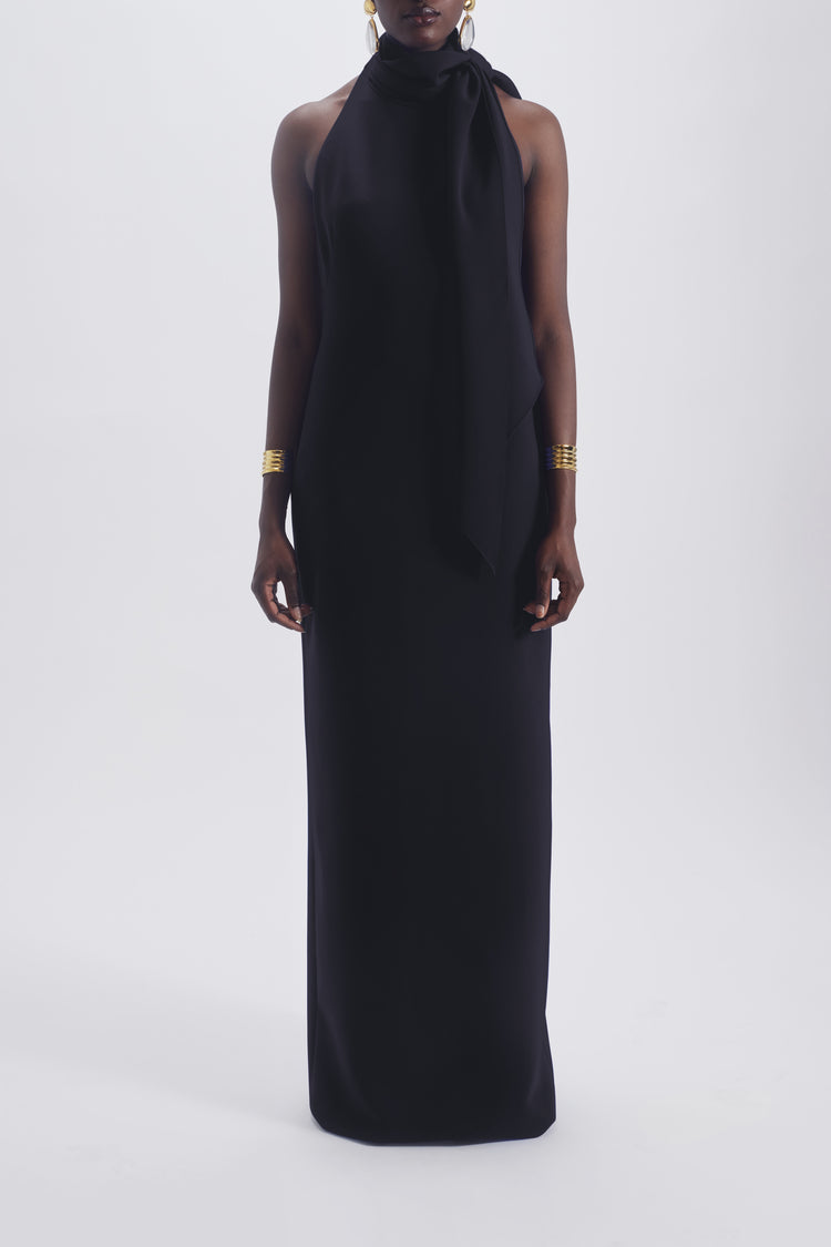 Halter Tie Sheath Gown Black / 4 | Amsale Halter Tie Sheath Gown Black / 4 | Amsale