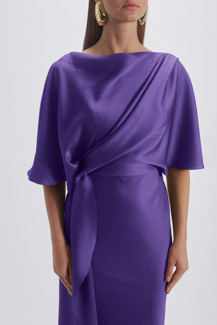 Image number 1: Cascading Drape Dress in Amethyst, detail view