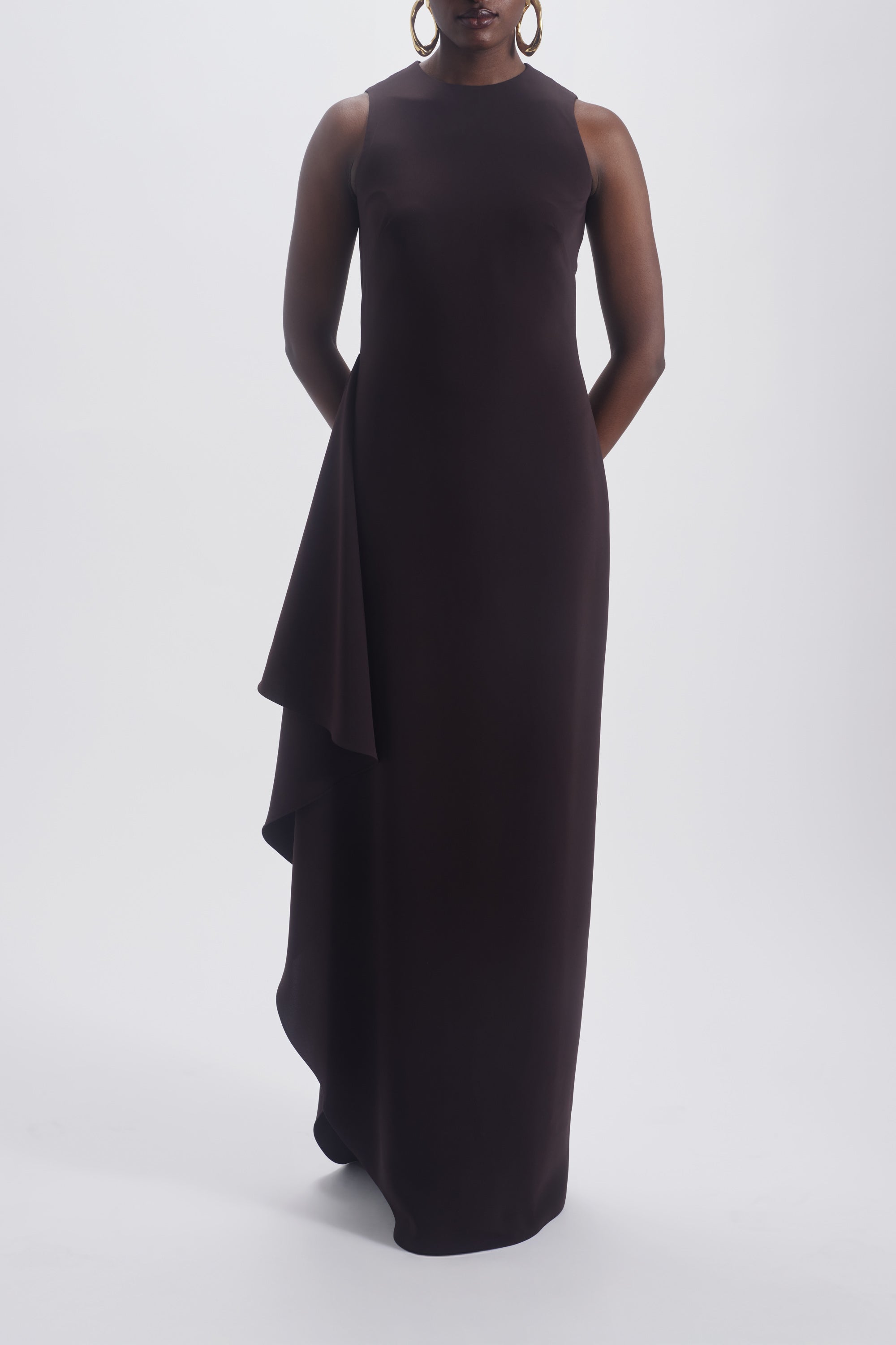 amsale formal dresses Jewel Neck Drape Dress