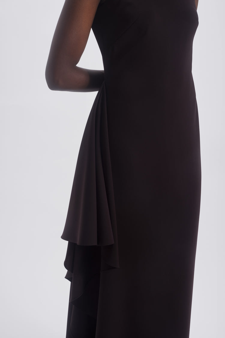 black dress and cardigan Knit Mini Dress and Cardigan Set with Self-Fabric Buttons