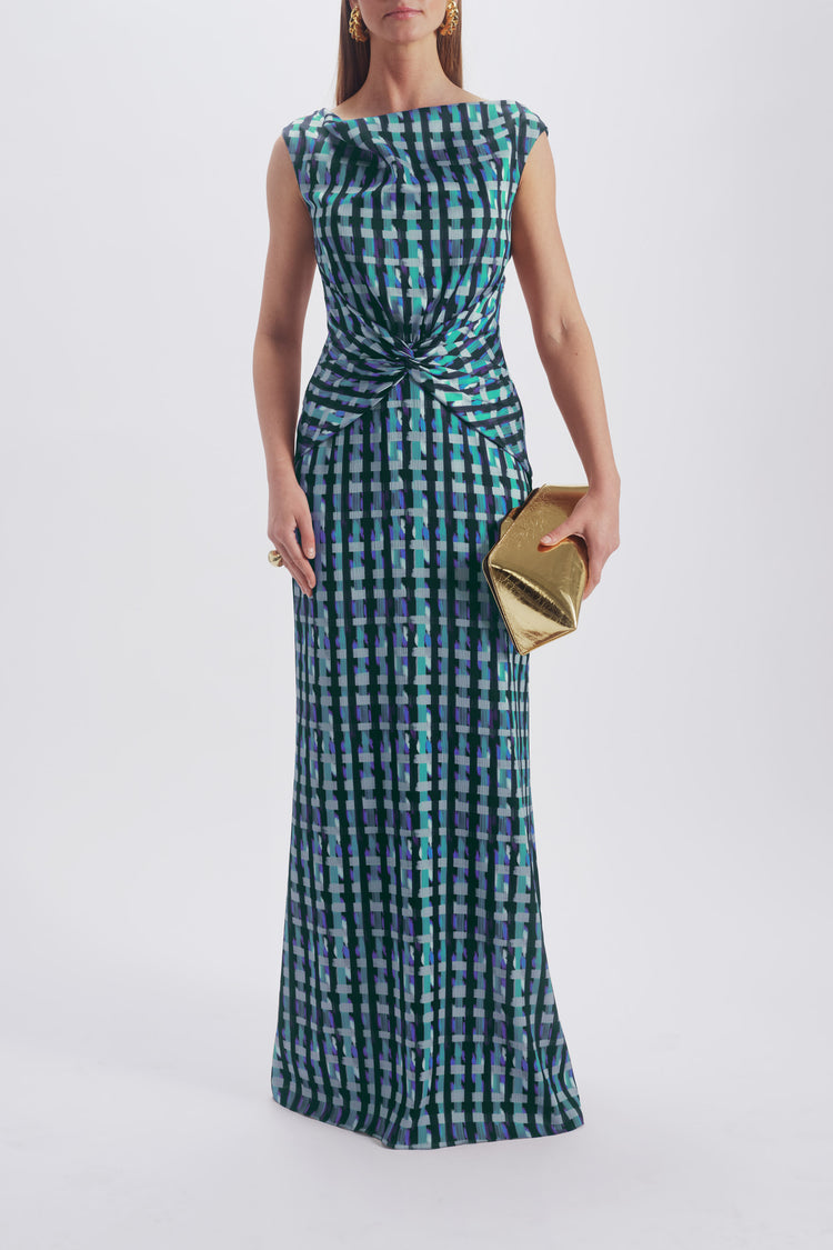 Printed Twist Knot Gown, dress from Collection Evening by Amsale, Fabric: hammered-satin
