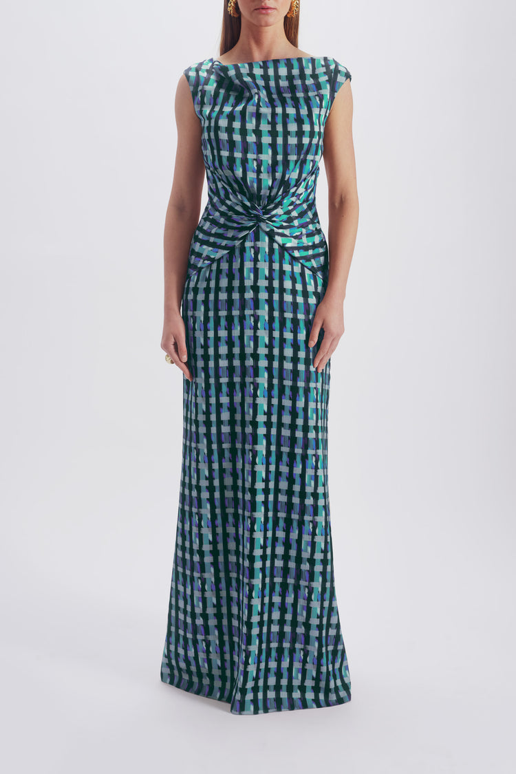 Printed Twist Knot Gown, dress from Collection Evening by Amsale, Fabric: hammered-satin