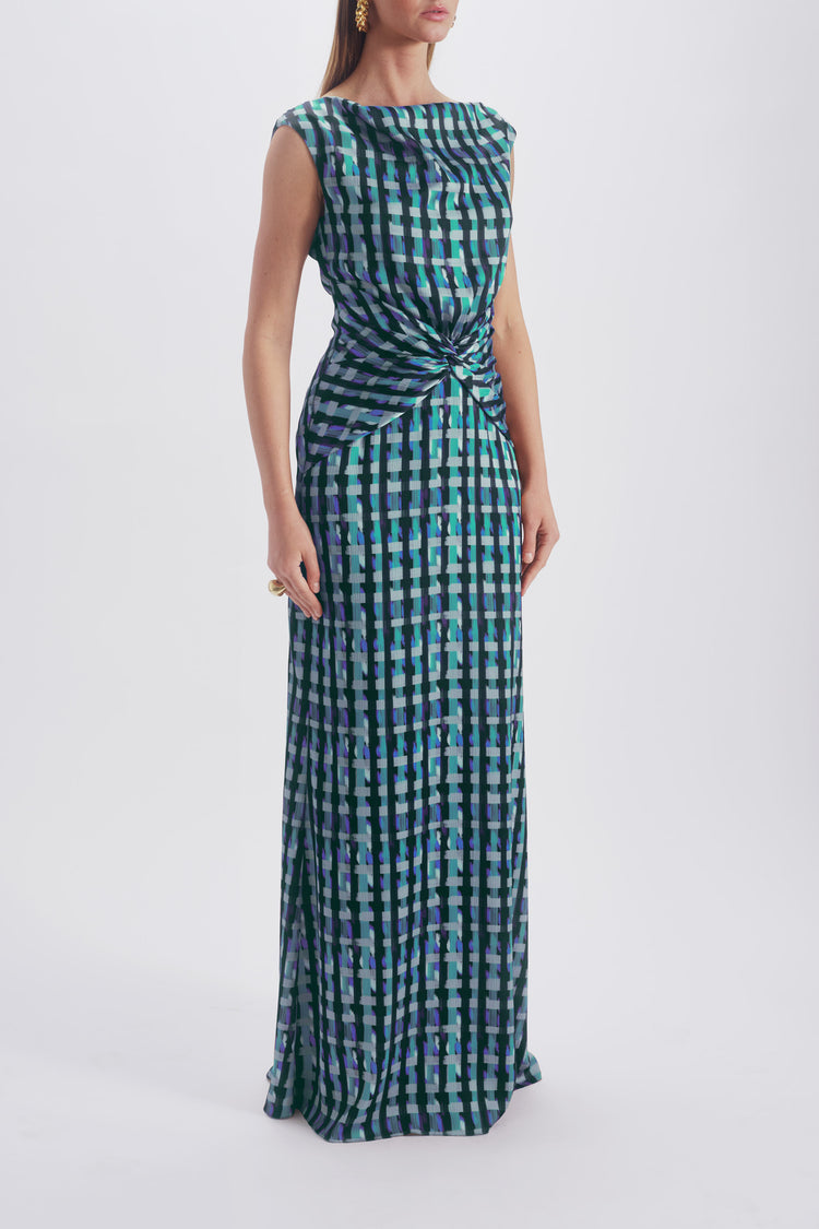 Printed Twist Knot Gown, dress from Collection Evening by Amsale, Fabric: hammered-satin