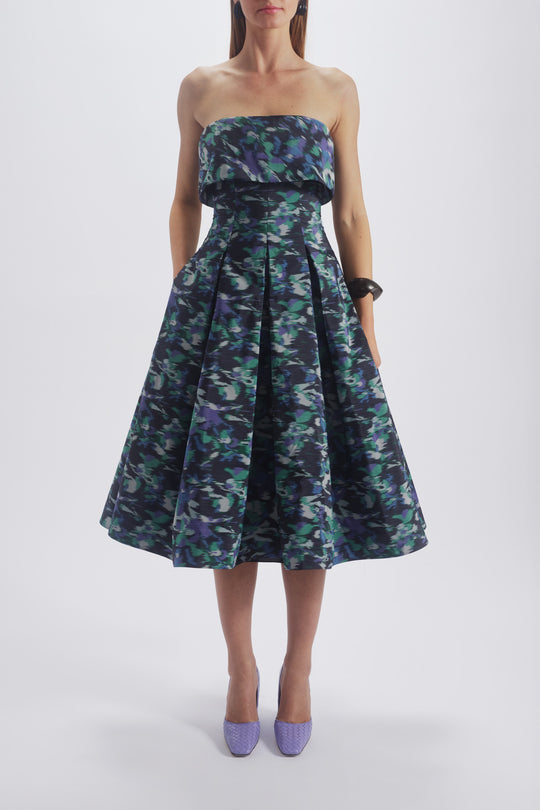 Printed Laced Back Dress, $785, dress from Collection Evening by Amsale, Fabric: hammered-satin