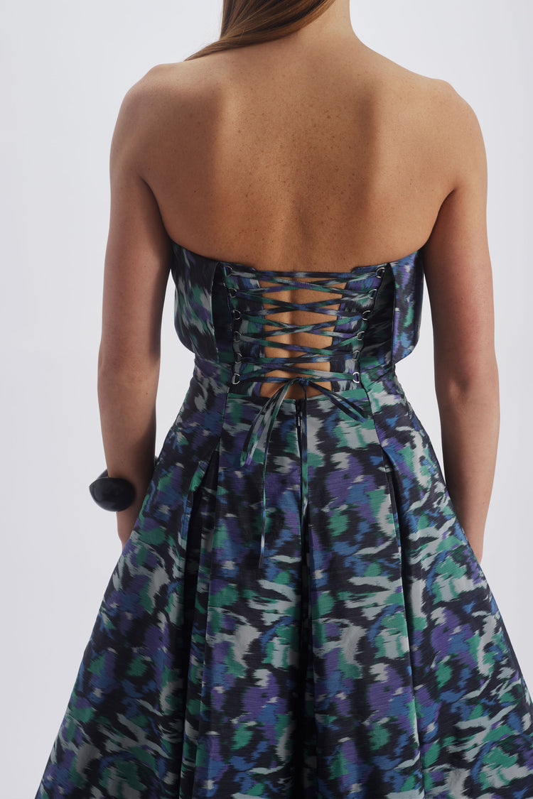 Printed Laced Back Dress, dress from Collection Evening by Amsale, Fabric: hammered-satin