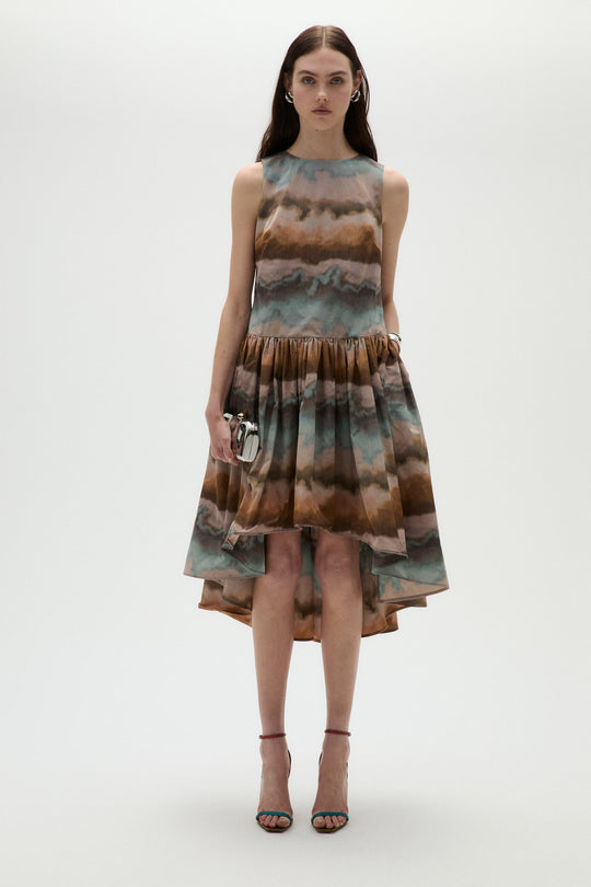Printed Taffeta Trapeze Dress, $1,850, dress from Collection Evening by Amsale, Fabric: taffeta