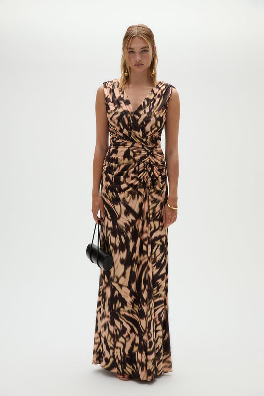 Printed Satin Jersey Dress, $1,350, dress from Collection Evening by Amsale, Fabric: jersey