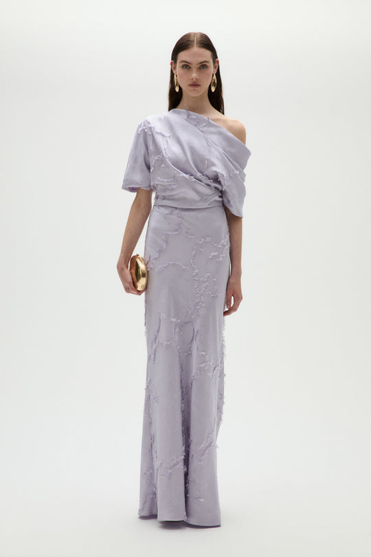 Jacquard Slouch Dress, $1,395, dress from Collection Evening by Amsale, Fabric: jacquard