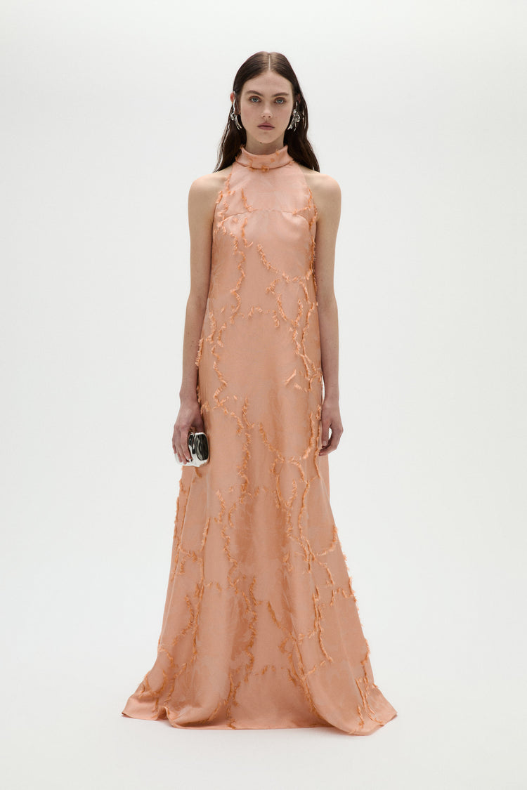 Jacquard Trapeze Gown Apricot / 12 | Amsale Jacquard Trapeze Gown Apricot / 12 | Amsale