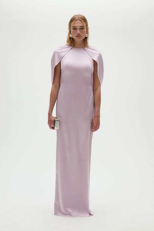 Satin Column Cape Dress, $1,250, dress from Collection Evening by Amsale, Fabric: satin