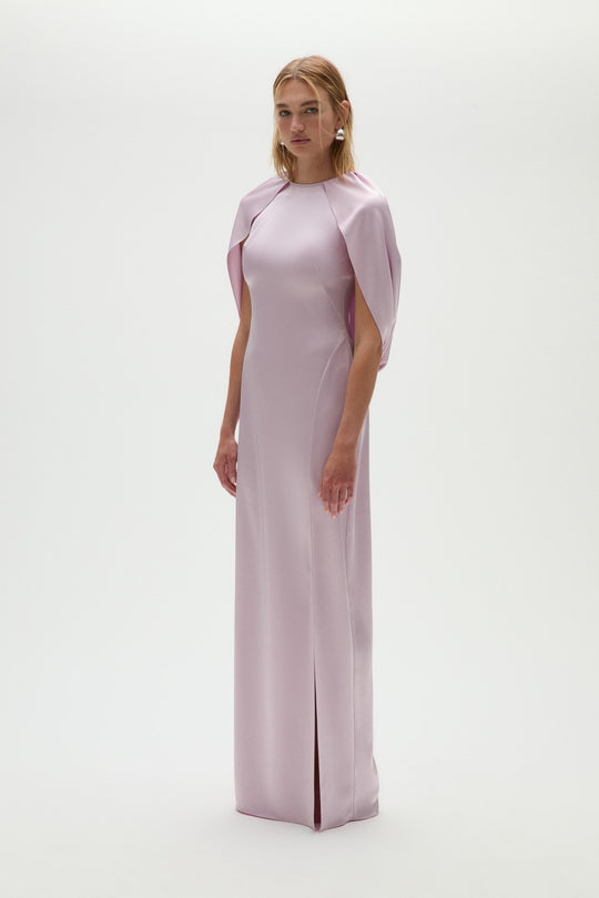 Satin Column Cape Dress, $1,250, dress from Collection Evening by Amsale, Fabric: satin