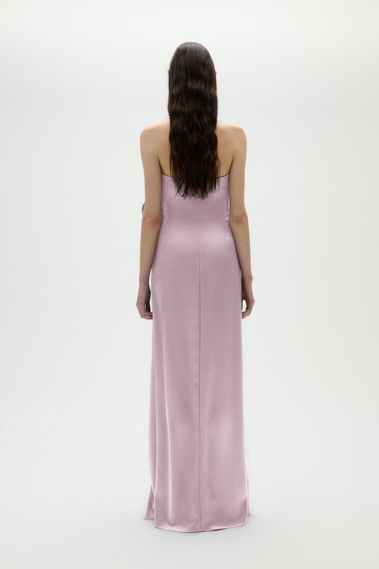 Image number 2: Satin Cascade Gown in Lilac, back view