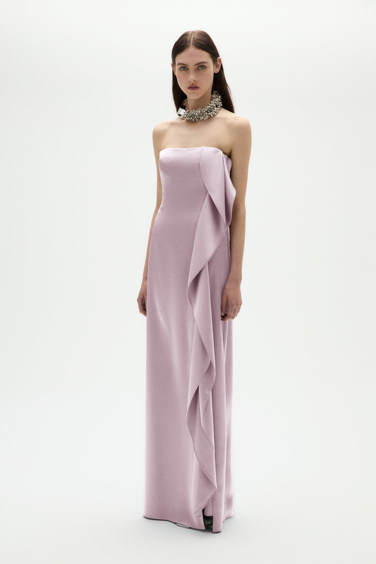 Image number 0: Satin Cascade Gown in Lilac, side view