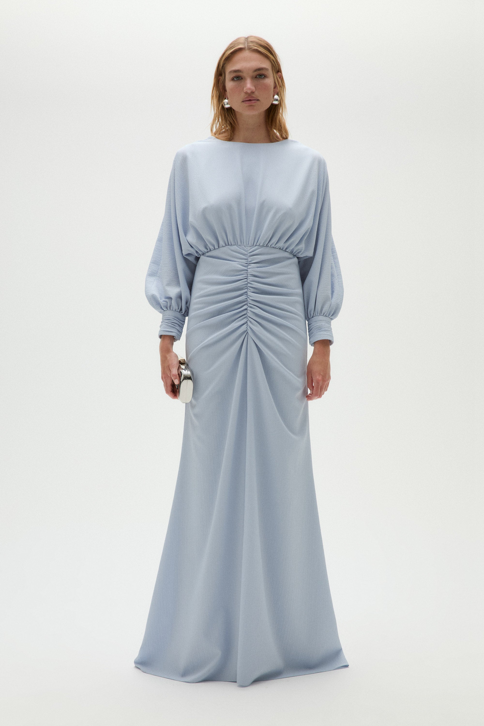 Pebble Crepe Gathered Gown Navy / 8