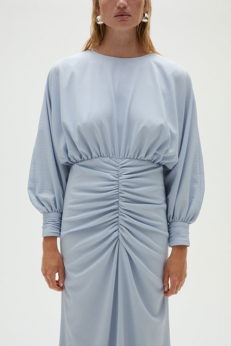 amsale russo midi dress Amsale Women's Draped Satin Pencil Midi-Dress - French Blue