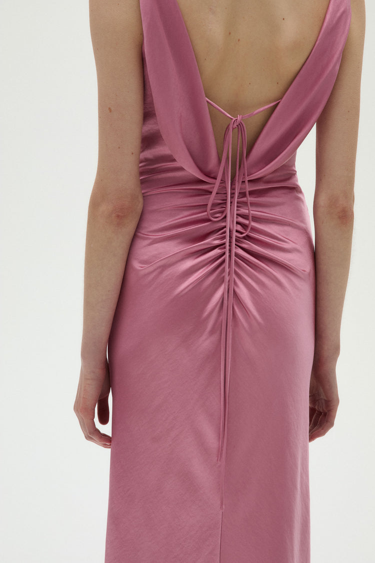 amsale fluid satin draped neck dress AMSALE FLUID SATIN DRAPED GOWN Size 16 Truffle DAMAGED