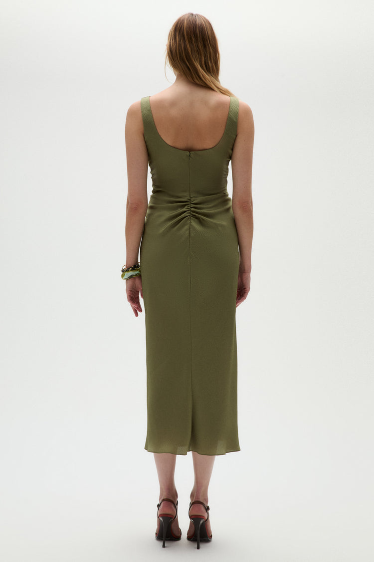 Hammered Satin Draped Midi Dress, dress from Collection Evening by Amsale, Fabric: hammered-satin