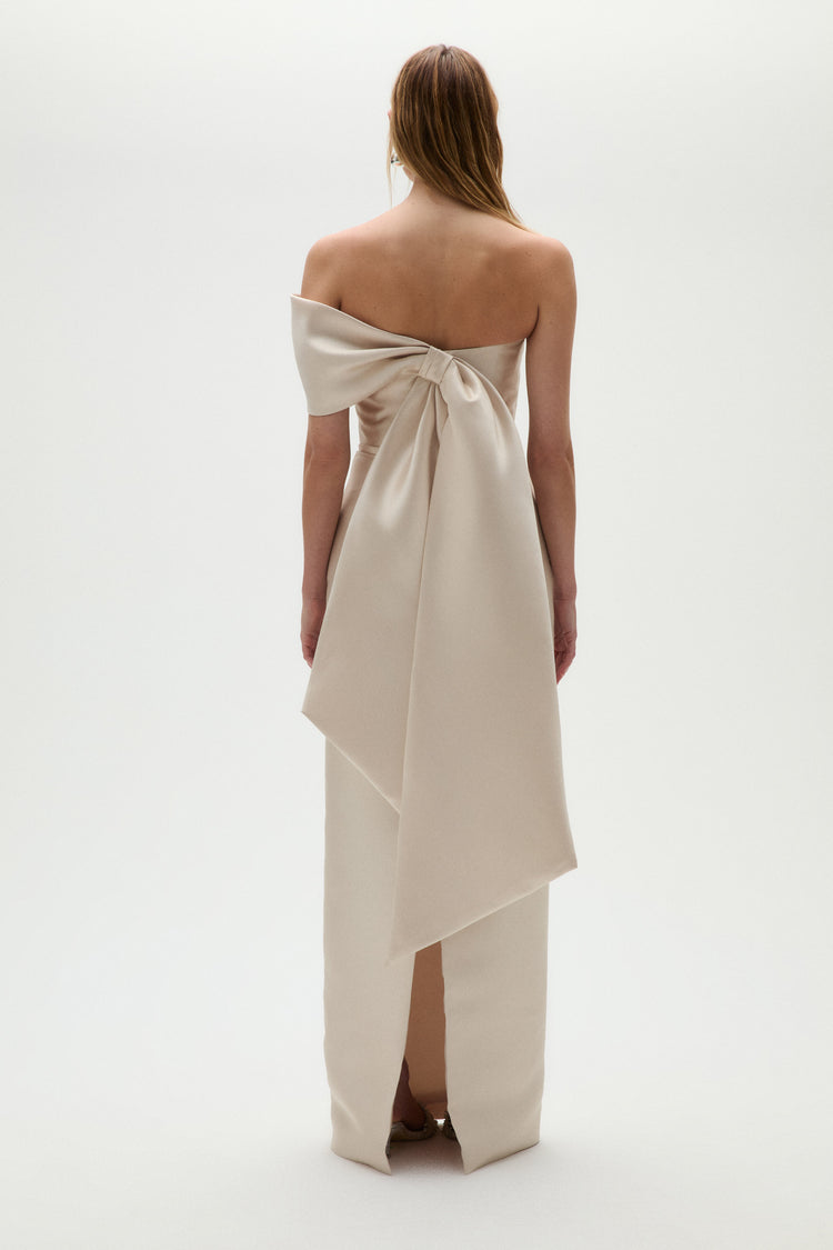 Mikado Bow Column Gown Champagne / 12 | Amsale Mikado Bow Column Gown Champagne / 12 | Amsale