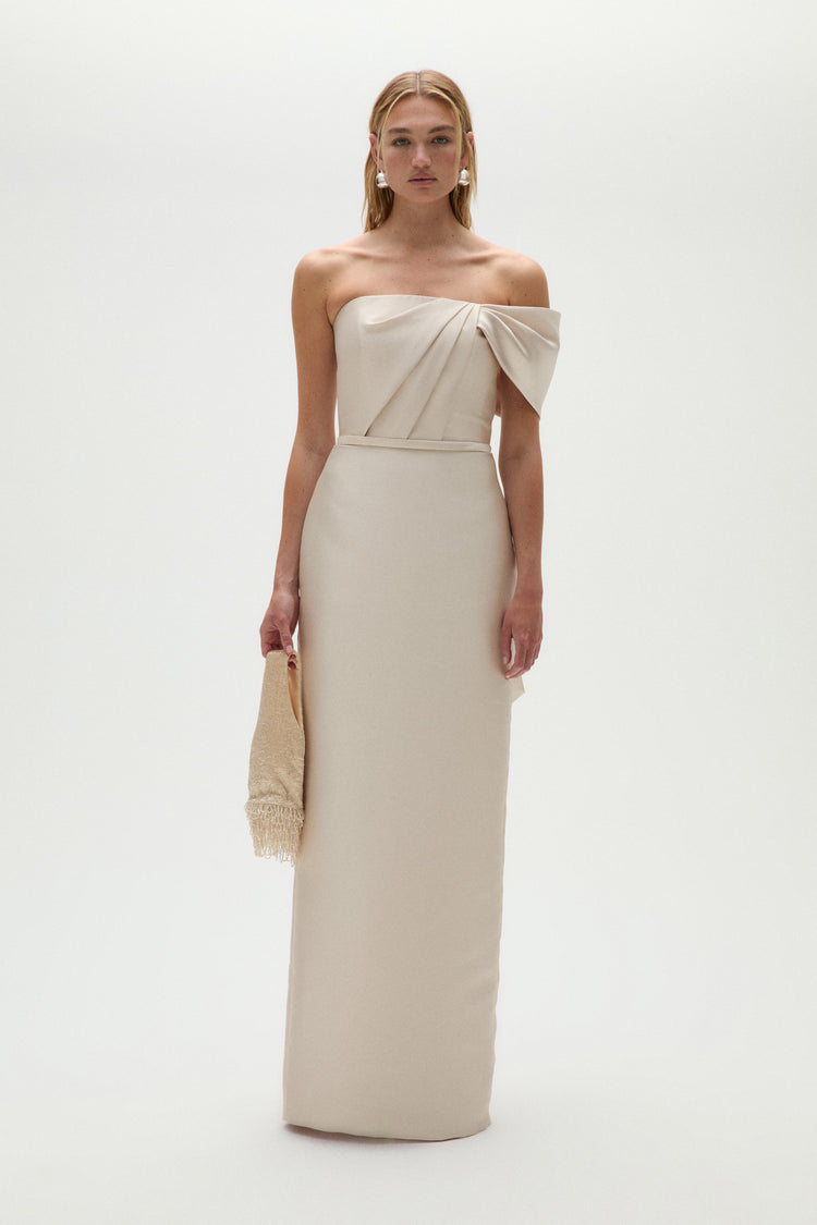 Mikado Bow Column Gown Champagne / 12 | Amsale Mikado Bow Column Gown Champagne / 12 | Amsale