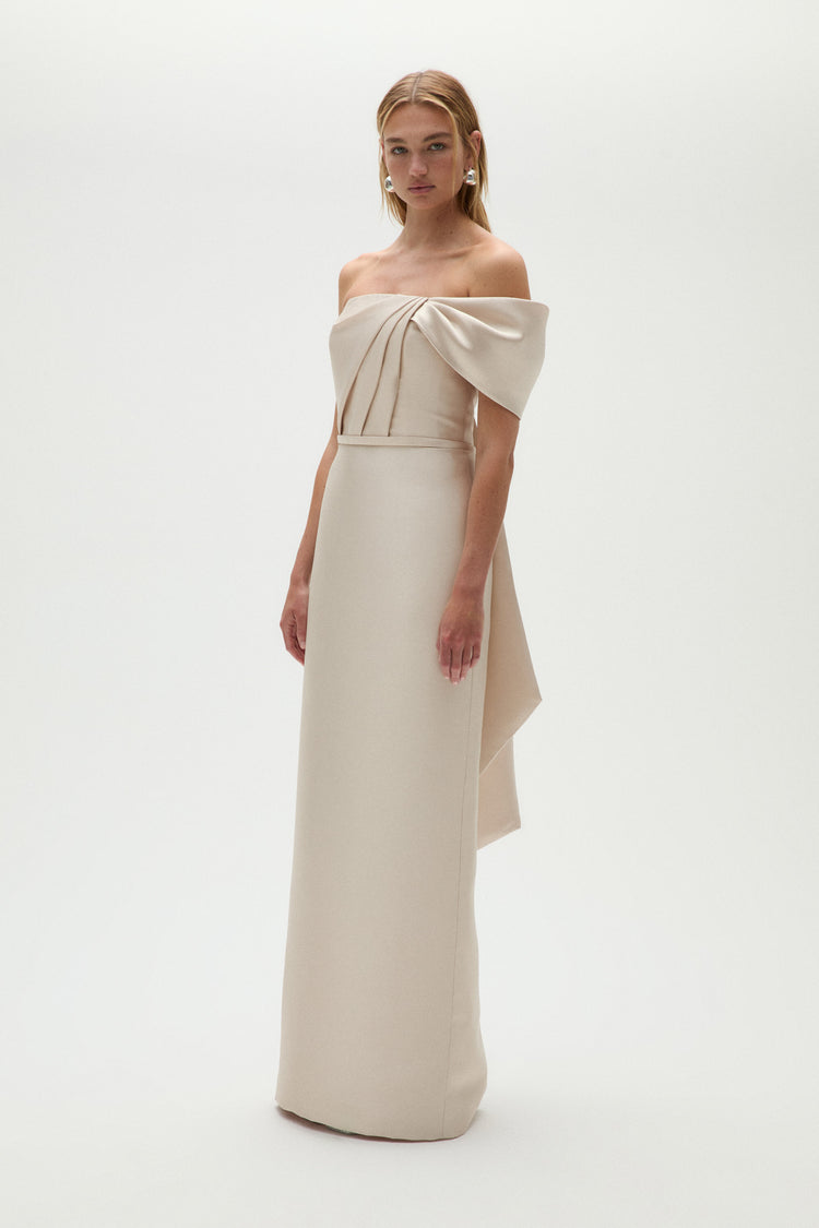 Mikado Bow Column Gown Champagne / 12 | Amsale Mikado Bow Column Gown Champagne / 12 | Amsale