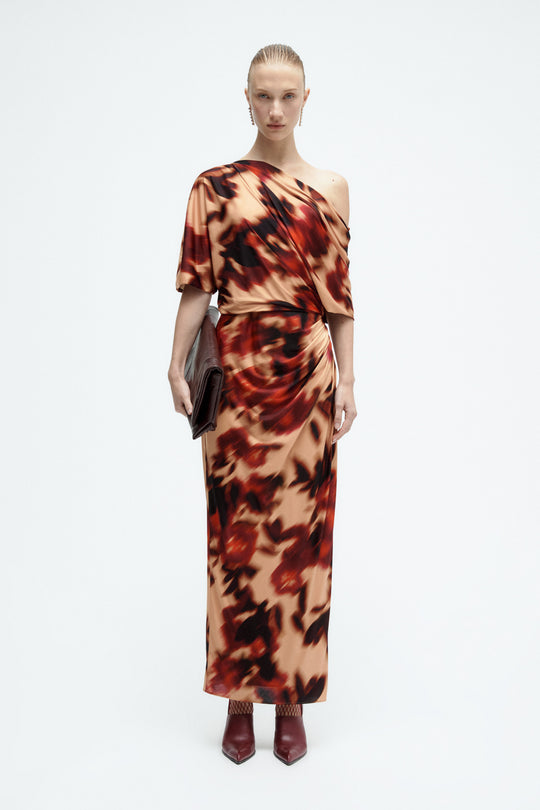 Printed Rose Drape Dress, $1,350, dress from Collection Evening by Amsale, Fabric: crepe