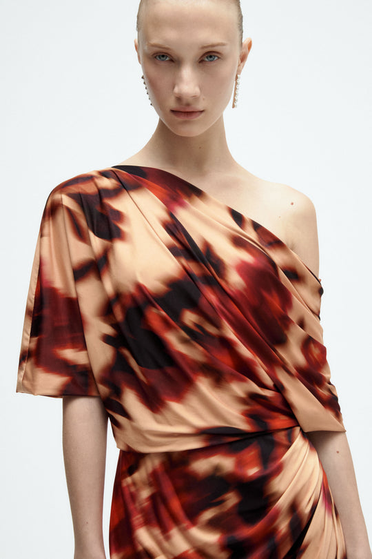 Printed Rose Drape Dress - alternate view