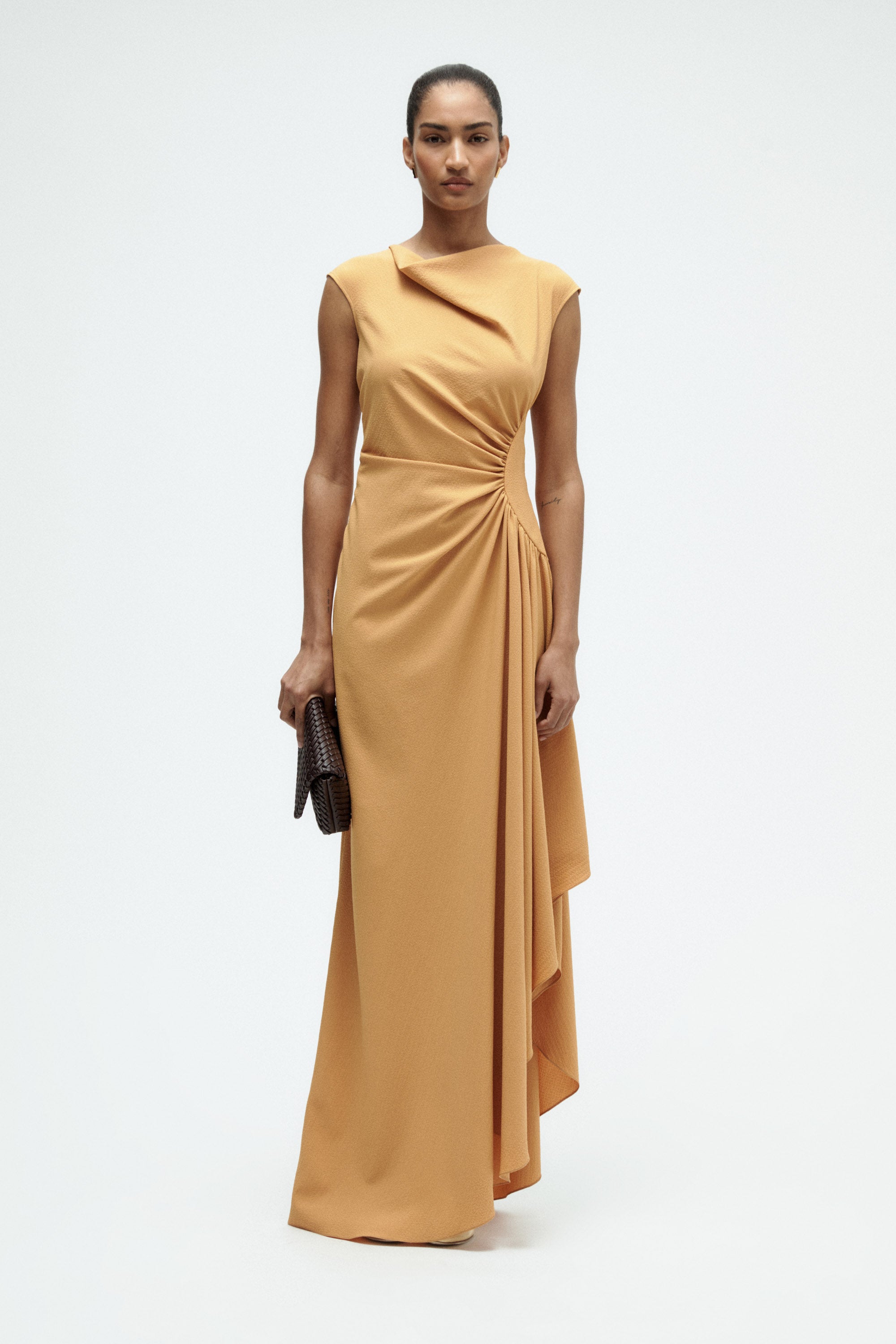 dresses with cowl necklines Textured Neck Gown Apricot / 12 Slim-Fit Spread Collar Dress neck long a 5-am Size:4XL 20-20.5 ( 36/37)