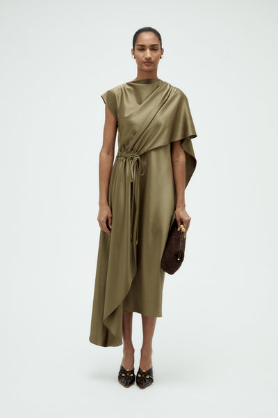 Satin Cape Dress Olive / 8