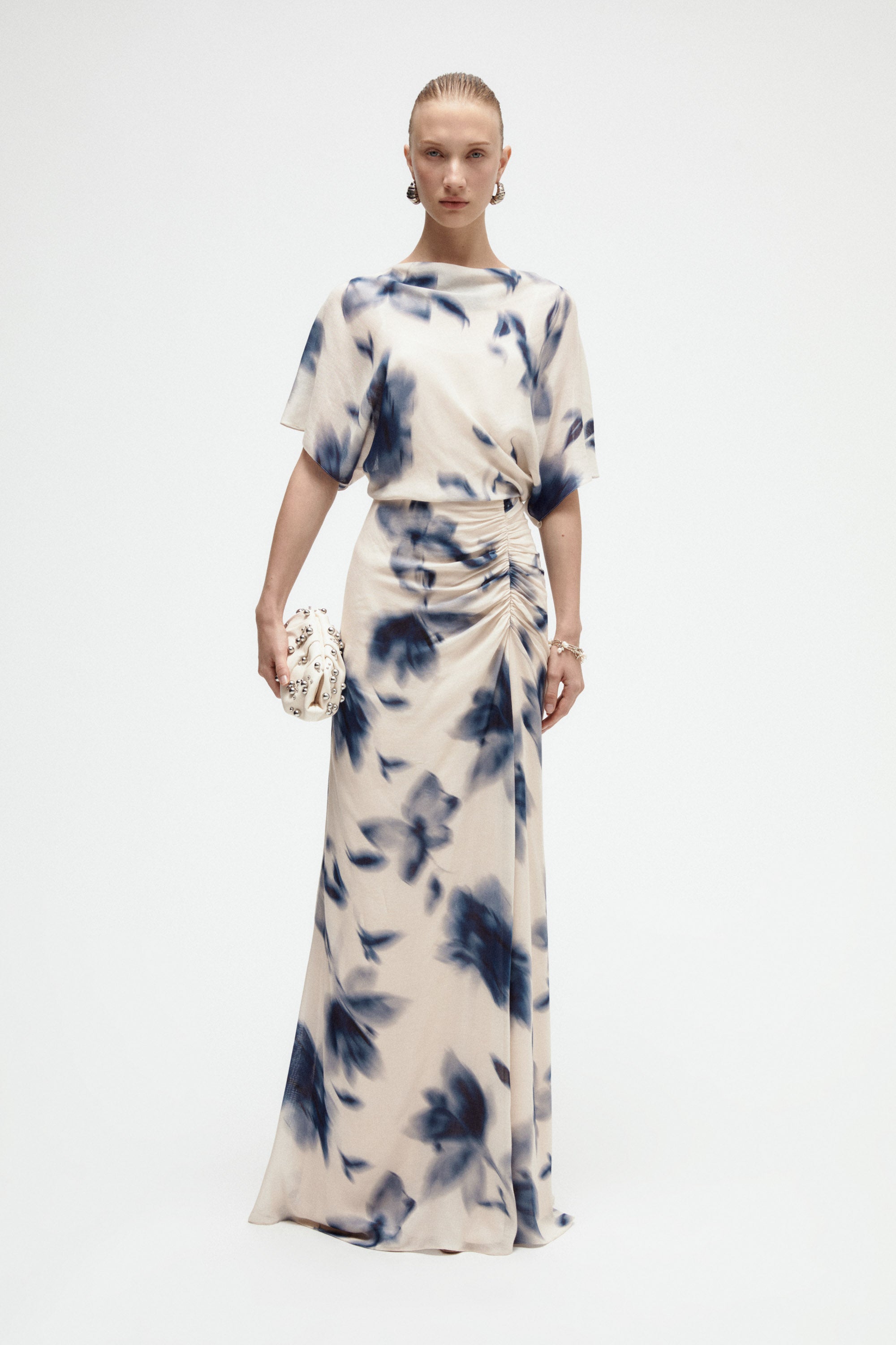amsale floral chiffon dress Printed Gauze Slate-Multi / 12 african print dress Rent for:5 days 51.5L from shoulder to The Monaco Eyelet Midi