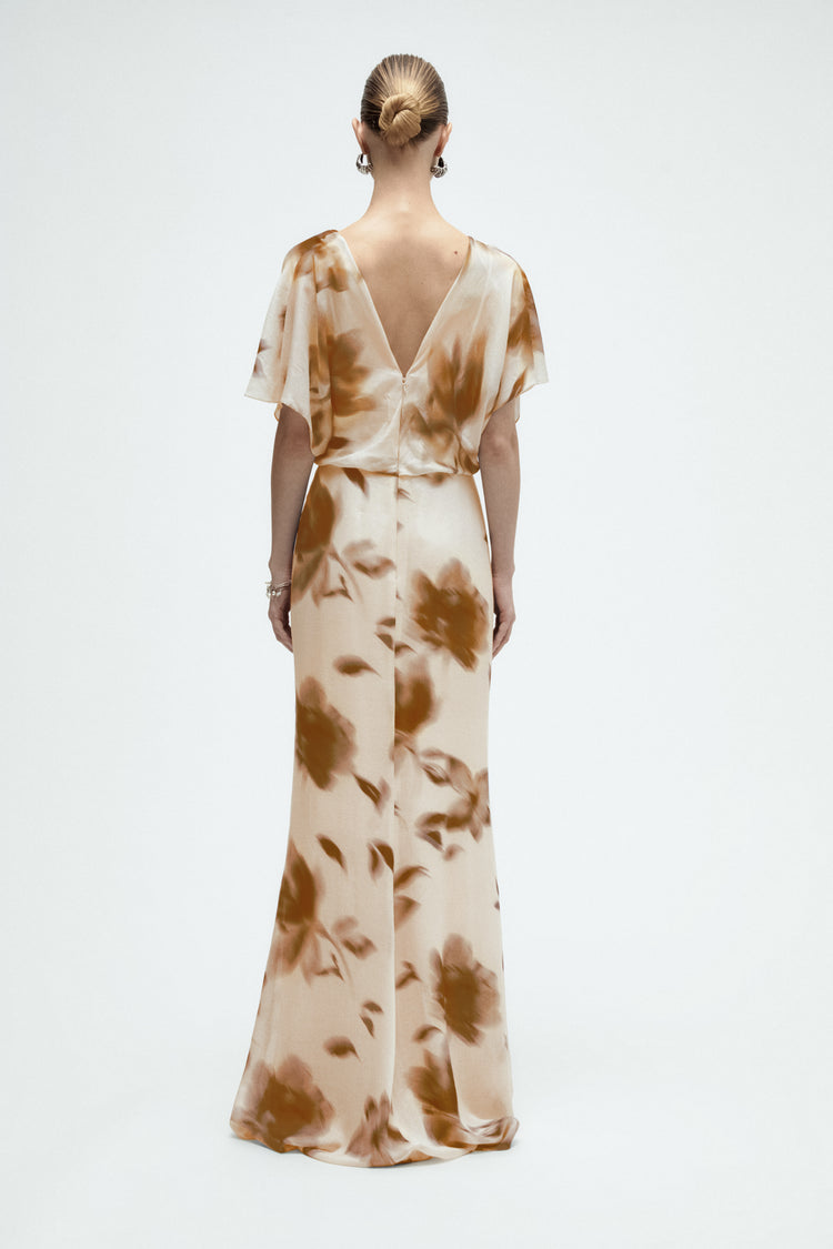Image number 8: Floral Printed Gauze Dress in Gold-Multi, back view