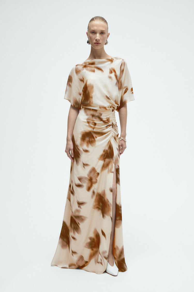 Image number 6: Floral Printed Gauze Dress in Gold-Multi, front view
