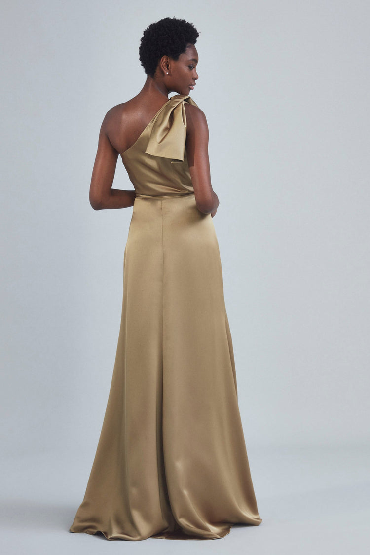 Image number 3: P395S - One-Shoulder Bow Gown - Lilac, back view