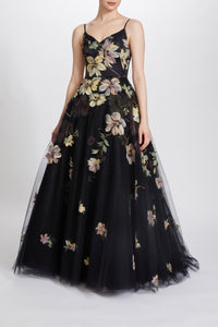 P585 - Hand Painted Floral Tulle Gown