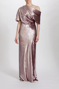 P610 - Lame Velvet Draped Slouch Gown