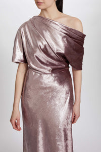P610 - Lame Velvet Draped Slouch Gown