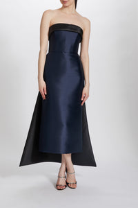 P627 - Tea-Length Slim Dress with Watteau