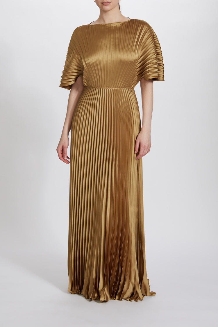 P637S - Fluid Satin Sunburst Pleated Gown, dress from Collection Evening by Amsale, Fabric: fluid-satin