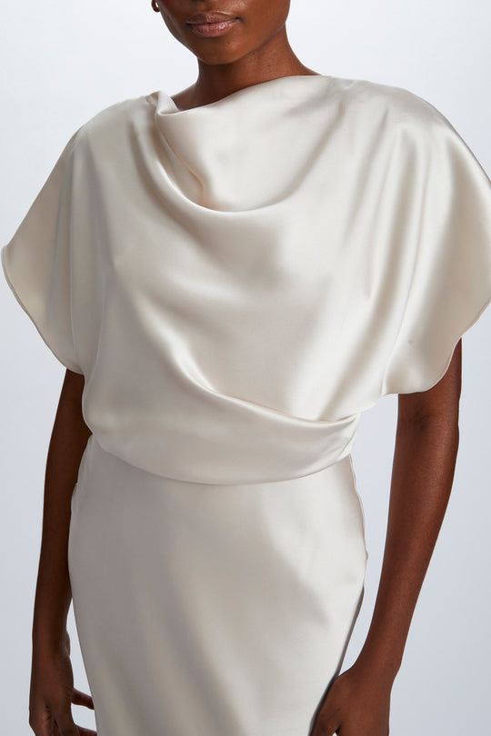 Dresses  Womens 4FASHION BRIDAL White High Neck Drape Maxi Dress – Marimba  Morales