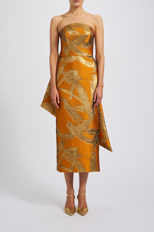 Metallic Jacquard Column Dress, $3,150, dress from Collection Evening by Amsale, Fabric: jacquard