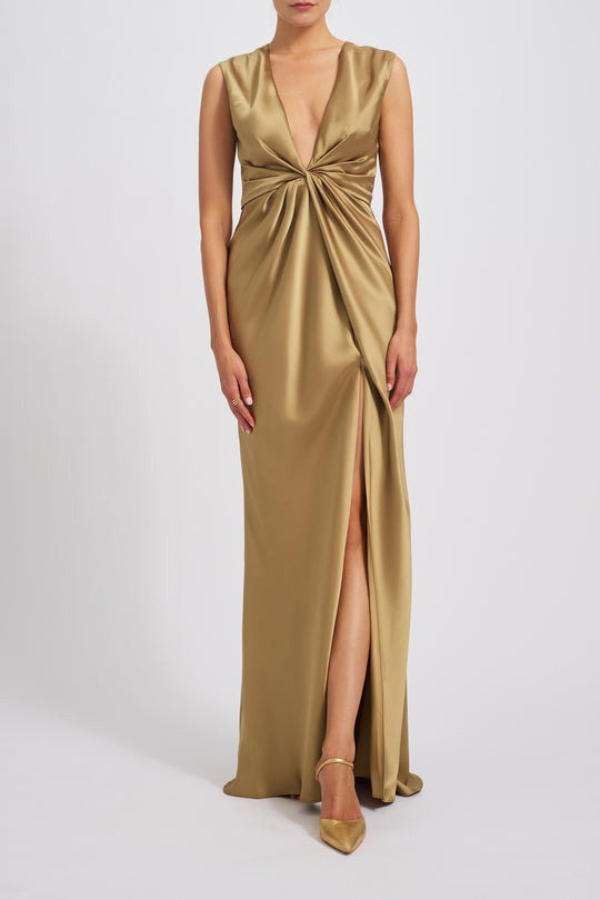 Fluid Satin Twisted Drape Dress, $695, dress from Collection Evening by Amsale, Fabric: fluid-satin