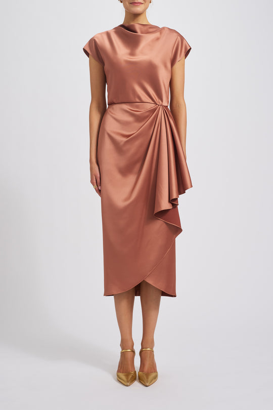 Fluid Satin Cowl Dress, $595, dress from Collection Evening by Amsale, Fabric: fluid-satin