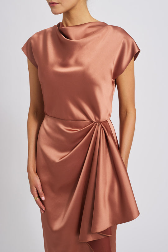 Fluid Satin Cowl Dress, $595, dress from Collection Evening by Amsale, Fabric: fluid-satin