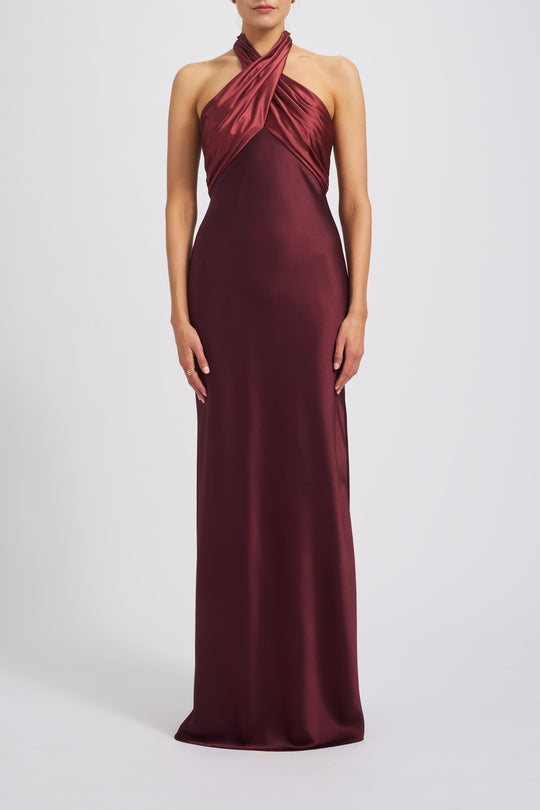 Fluid Satin Color Block Halter Dress, $945, dress from Collection Evening by Amsale, Fabric: fluid-satin