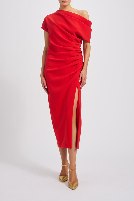 Stretch Crepe Slouch Dress, $995, dress from Collection Evening by Amsale, Fabric: crepe