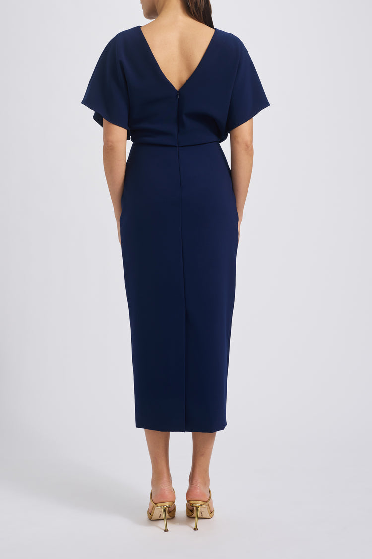 Draped Bias Midi Dress Navy / 8 | Amsale Draped Bias Midi Dress Navy / 8 | Amsale