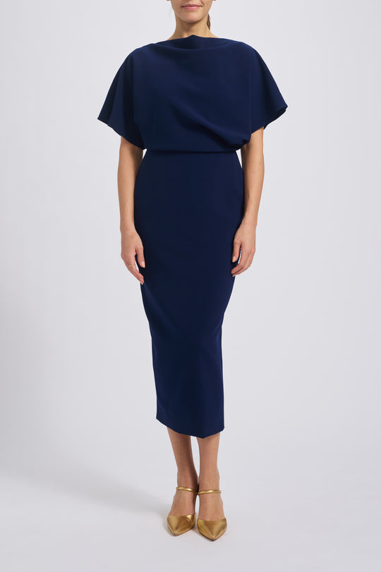 Draped Bias Midi Dress, $890, dress from Collection Evening by Amsale, Fabric: crepe