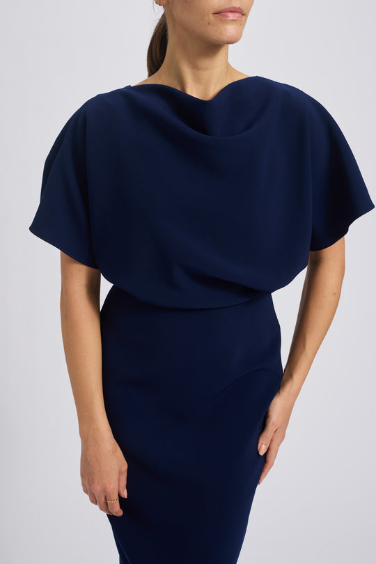 Draped Bias Midi Dress, $890, dress from Collection Evening by Amsale, Fabric: crepe