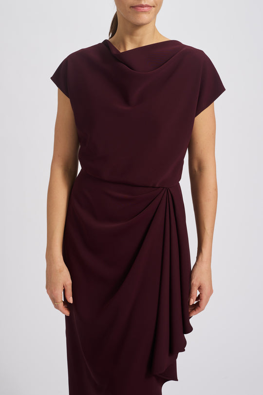 Technical Crepe Cowl Dress, $625, dress from Collection Evening by Amsale, Fabric: crepe