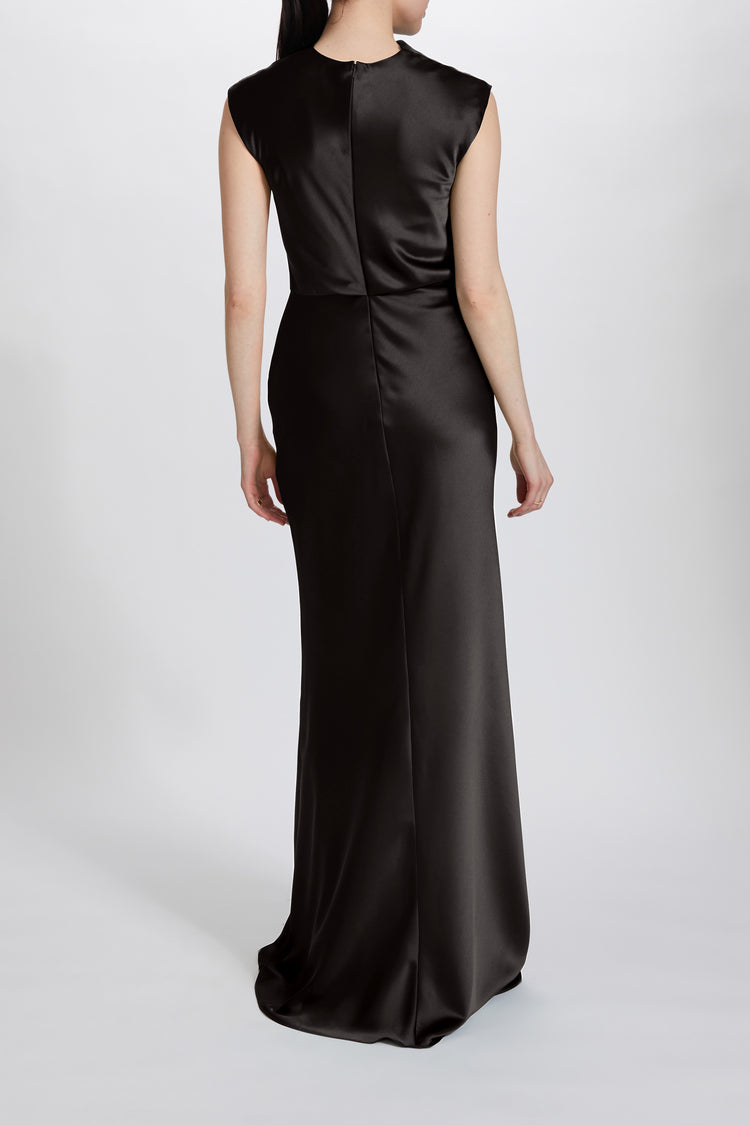 Image number 2: Fluid Satin Cowl Neck Dress in Black, back view